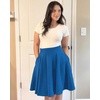 image:imageSTELLE Womens 21 Knee Length Skirts with Pockets Casual Basic Midi Skirt Stretchy High Waisted Skater Flared PleatedElectric Blue
