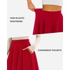 image:imageSTELLE Womens 21 Knee Length Skirts with Pockets Casual Basic Midi Skirt Stretchy High Waisted Skater Flared PleatedRed
