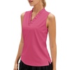 image:imageStelle Womens Wrinkle Resist Golf Shirts UPF 50 Sleeveless Ruffle VNeck Tank Top Tennis Athletic Workout TopDreamhouse Pink