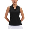 image:imageStelle Womens Wrinkle Resist Golf Shirts UPF 50 Sleeveless Ruffle VNeck Tank Top Tennis Athletic Workout TopBlack