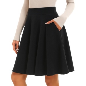 image:imageSTELLE Womens 21 Knee Length Skirts with Pockets Casual Basic Midi Skirt Stretchy High Waisted Skater Flared PleatedBlack