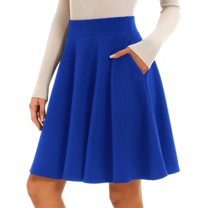 image:imageSTELLE Womens 21 Knee Length Skirts with Pockets Casual Basic Midi Skirt Stretchy High Waisted Skater Flared PleatedCobalt Blue