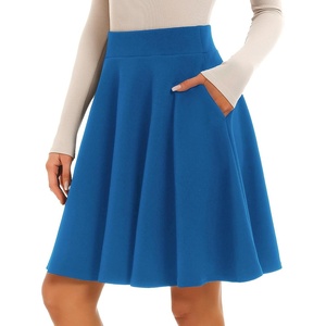 image:imageSTELLE Womens 21 Knee Length Skirts with Pockets Casual Basic Midi Skirt Stretchy High Waisted Skater Flared PleatedElectric Blue