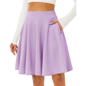 image:imageSTELLE Womens 21 Knee Length Skirts with Pockets Casual Basic Midi Skirt Stretchy High Waisted Skater Flared PleatedLilac