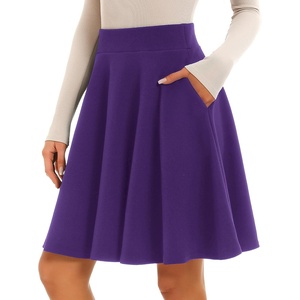 image:imageSTELLE Womens 21 Knee Length Skirts with Pockets Casual Basic Midi Skirt Stretchy High Waisted Skater Flared PleatedPurple