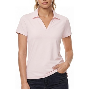image:imageStelle Womens Golf Polo Shirts Short Sleeve V Neck Collared Tops Quick Dry Golf Tennis Work Casual Summer TeeBallet Pink