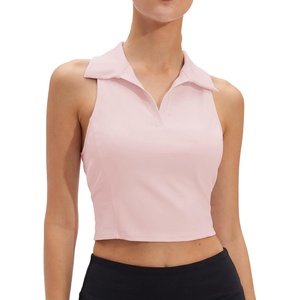 image:imageStelle Womens Sleeveless Golf Polo Shirt UPF50 V Neck Collared Tennis Quick Dry Athletic Workout Cropped Tank TopBallet Pink
