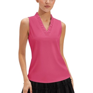 image:imageStelle Womens Wrinkle Resist Golf Shirts UPF 50 Sleeveless Ruffle VNeck Tank Top Tennis Athletic Workout TopDreamhouse Pink