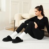 image:imageStelle Genuine Suede Slippers for Women WaterResistant Indoor Outdoor Comfortable Memory Foam Lightweight Flexible SoleBlack
