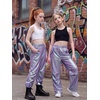 image:imageStelle Girls Metallic Cargo Pants Shiny Hip Hop Dance Joggers Sparkly Stretchy Wide Leg Street Pants for Kids 415 YearsIridescent Purple