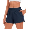 image:imageStelle Womens 35 High Waisted Running Shorts QuickDry Gym Shorts Workout Athletic Shorts Mesh Liner with Zipper PocketsNavy