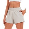 image:imageStelle Womens 35 High Waisted Running Shorts QuickDry Gym Shorts Workout Athletic Shorts Mesh Liner with Zipper PocketsSandy Grey