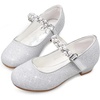 image:imageStelle Girls Dress Shoes Flower Girl Shoe Mary Jane Low Heels for Wedding ToddlerLittleBig KidSilvershiny Strap