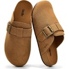 image:imageStelle Suede Clogs for Women Men Potato Shoes with Arch Support Leather Cork Footbed Mules Slip on Home SlippersCaramelleather