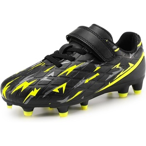 image:imageStelle Boys Soccer Cleats for Kids Girls  Cushioned Comfort Breathable Lining Firm Ground HookandLoop Strap Lightning Design BaseballampSoftball Little to Big KidsBlack Bolt