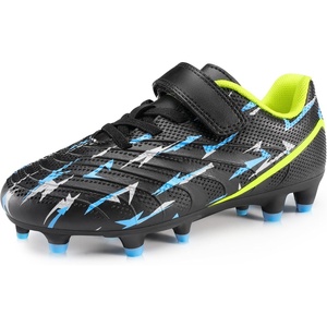 image:imageStelle Boys Soccer Cleats for Kids Girls  Cushioned Comfort Breathable Lining Firm Ground HookandLoop Strap Lightning Design BaseballampSoftball Little to Big KidsBlack Voltage