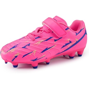 image:imageStelle Boys Soccer Cleats for Kids Girls  Cushioned Comfort Breathable Lining Firm Ground HookandLoop Strap Lightning Design BaseballampSoftball Little to Big KidsNeon Pink