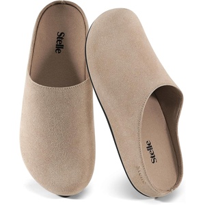image:imageStelle Clogs Women Mens Arch Support Suede Soft Cork Footbed Sandals Potato Shoes Slip on Home Slippers NonSlip ComfortTaupegenuine Suede