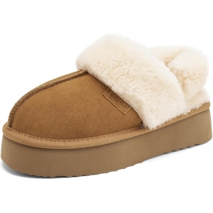 image:imageStelle Genuine Suede Platform Slippers for Women Removable Backstrap Memory Foam Indoor Outdoor WaterResistantChestnut