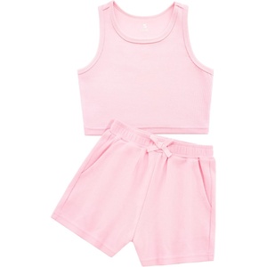 image:imageStelle Girls 2 Piece Outfits Tank Top and Shorts with Pockets 515 Years  Girls Ribbed TopsCrop TopsScoop NeckSleeveless TopsElastic Waist ShortsBow WaistSide PocketsPink