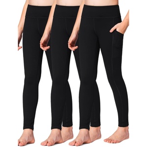 image:imageStelle Girls Athletic Leggings Kids Dance Running Yoga Pants Workout Active Dance Tights with Pockets3packblack 2 Side Pocket