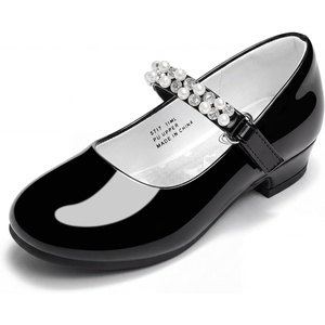 image:imageStelle Girls Dress Shoes Flower Girl Shoe Mary Jane Low Heels for Wedding ToddlerLittleBig KidBlackshiny Strap