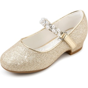 image:imageStelle Girls Dress Shoes Flower Girl Shoe Mary Jane Low Heels for Wedding ToddlerLittleBig KidGoldshiny Strap