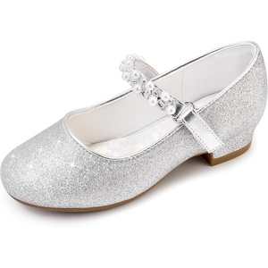 image:imageStelle Girls Dress Shoes Flower Girl Shoe Mary Jane Low Heels for Wedding ToddlerLittleBig KidSilver2shiny Strap