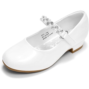 image:imageStelle Girls Dress Shoes Flower Girl Shoe Mary Jane Low Heels for Wedding ToddlerLittleBig KidWhiteshiny Strap