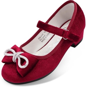 image:imageStelle Girls Dress Shoes Flower Girls Wedding Party Low Heels with Bow for Toddler and KidsBurgundyvelvet