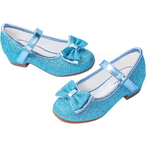 image:imageStelle Girls Dress Shoes Glitter Princess Shoe Flower Mary Jane Low Heels Party Wedding Prom Footwear for Toddler KidsT08elsa Blue Glitter