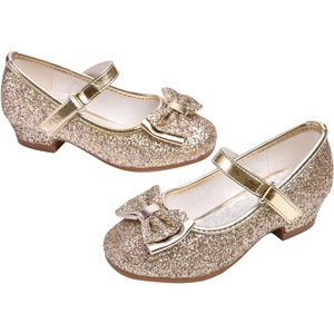 image:imageStelle Girls Dress Shoes Glitter Princess Shoe Flower Mary Jane Low Heels Party Wedding Prom Footwear for Toddler KidsT08gold Glitter
