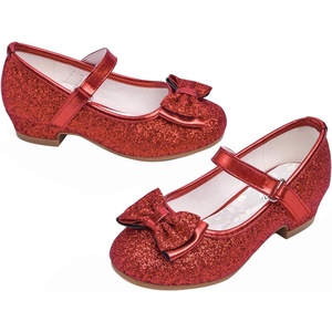 image:imageStelle Girls Dress Shoes Glitter Princess Shoe Flower Mary Jane Low Heels Party Wedding Prom Footwear for Toddler KidsT08ruby Red Glitter