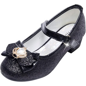 image:imageStelle Girls Dress Shoes Glitter Princess Shoe Flower Mary Jane Low Heels Party Wedding Prom Footwear for Toddler KidsT13black Glitter
