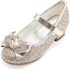 image:imageStelle Girls Dress Shoes Glitter Princess Shoe Flower Mary Jane Low Heels Party Wedding Prom Footwear for Toddler KidsT13gold Glitter