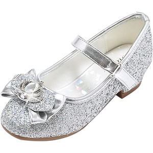 image:imageStelle Girls Dress Shoes Glitter Princess Shoe Flower Mary Jane Low Heels Party Wedding Prom Footwear for Toddler KidsT13silver Glitter