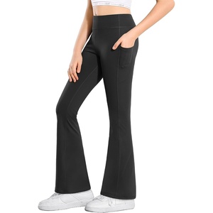 image:imageStelle Girls Flare Leggings with Pockets High Waisted Bootcut Yoga Pants Kids Dance Bell Bottoms Leggings01b1black