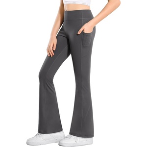image:imageStelle Girls Flare Leggings with Pockets High Waisted Bootcut Yoga Pants Kids Dance Bell Bottoms Leggings04b4grey