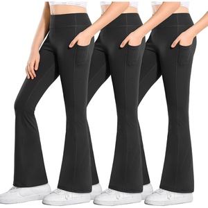 image:imageStelle Girls Flare Leggings with Pockets High Waisted Bootcut Yoga Pants Kids Dance Bell Bottoms Leggings10c13black
