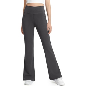 image:imageStelle Girls Leggings Flare Yoga Pants Kids Bootcut High Waisted Workout Dance Pants with PocketsCharcoal