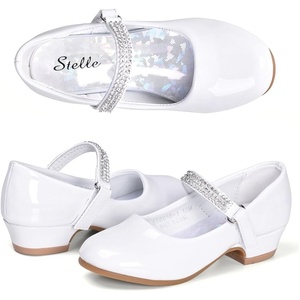 image:imageStelle Girls Mary Jane Dress Shoes Low Heel Glitter Patent Bow Kids Party Wedding Flower Girl School ShoesToddlerLittleBig KidClassic Patentwhite
