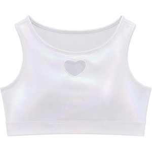 image:imageStelle Girls Metallic Dance Tops Sparkly Crew Neck Crop Tank Tops Shiny Sleeveless Racerback Dancewear for GymnasticsWhite