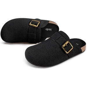 image:imageStelle Suede Clogs for Women Men Potato Shoes with Arch Support Leather Cork Footbed Mules Slip on Home SlippersBlack