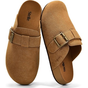 image:imageStelle Suede Clogs for Women Men Potato Shoes with Arch Support Leather Cork Footbed Mules Slip on Home SlippersCaramelleather