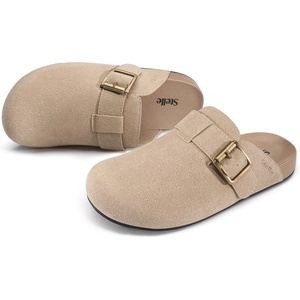 image:imageStelle Suede Clogs for Women Men Potato Shoes with Arch Support Leather Cork Footbed Mules Slip on Home SlippersTaupe