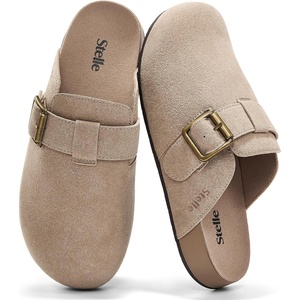 image:imageStelle Suede Clogs for Women Men Potato Shoes with Arch Support Leather Cork Footbed Mules Slip on Home SlippersTaupeleather