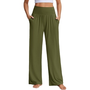 image:imageStelle Wide Leg Yoga Pants for Women High Waisted Super Comfy Buttery Soft Lounge Pants with Pockets 262830 InseamOlive Green