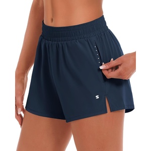 image:imageStelle Womens 35 High Waisted Running Shorts QuickDry Gym Shorts Workout Athletic Shorts Mesh Liner with Zipper PocketsNavy