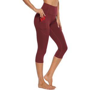 image:imageStelle Womens Capri Yoga Pants with Pockets Essential High Waisted Leggings for WorkoutBurgundy