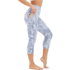 image:imageStelle Womens Capri Yoga Pants with Pockets Essential High Waisted Leggings for WorkoutNylontie Dye Grey